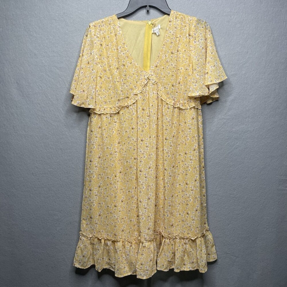 FSL Apparel Yellow Floral Chiffon Ruffle Dress M